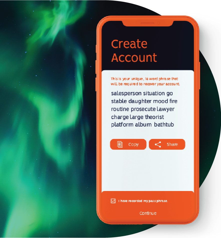 Unido mobile screen showing the unique account password